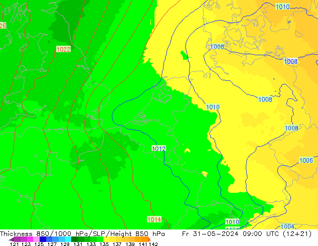 Thck 850-1000 hPa UK-Global  31.05.2024 09 UTC