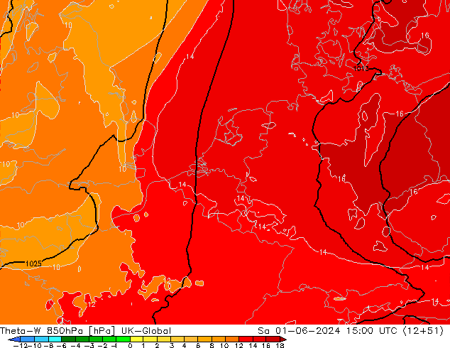 Theta-W 850hPa UK-Global Sáb 01.06.2024 15 UTC