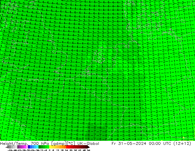 Height/Temp. 700 hPa UK-Global Fr 31.05.2024 00 UTC