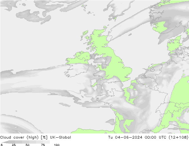 Cloud cover (high) UK-Global Tu 04.06.2024 00 UTC