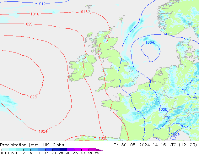Precipitazione UK-Global gio 30.05.2024 15 UTC