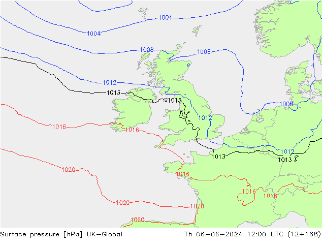 Surface pressure UK-Global Th 06.06.2024 12 UTC