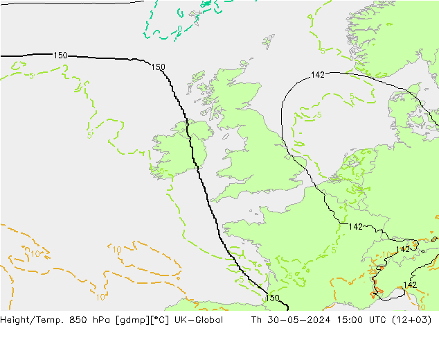 Height/Temp. 850 hPa UK-Global Th 30.05.2024 15 UTC