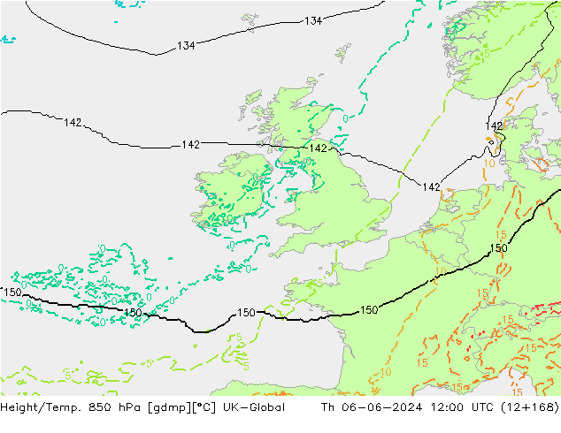 Height/Temp. 850 hPa UK-Global czw. 06.06.2024 12 UTC