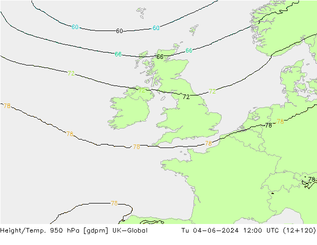 Height/Temp. 950 hPa UK-Global  04.06.2024 12 UTC