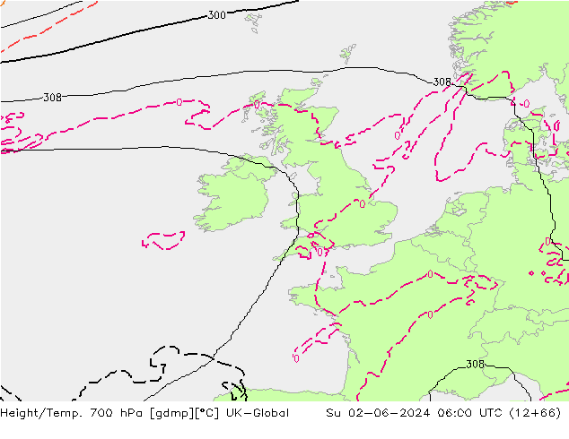 Height/Temp. 700 hPa UK-Global Dom 02.06.2024 06 UTC