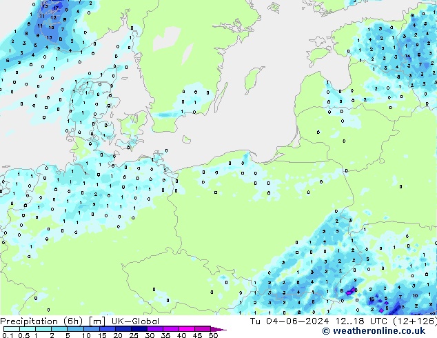 Totale neerslag (6h) UK-Global di 04.06.2024 18 UTC