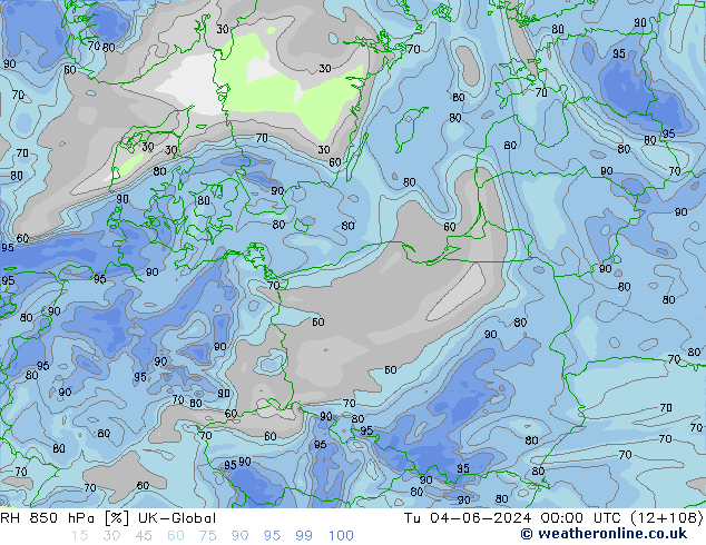 RH 850 hPa UK-Global wto. 04.06.2024 00 UTC