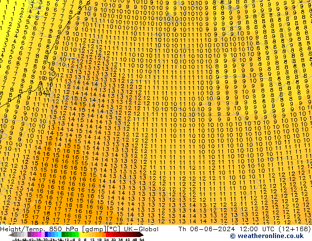 Height/Temp. 850 hPa UK-Global Qui 06.06.2024 12 UTC