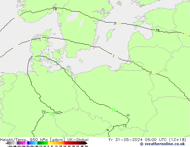 Height/Temp. 950 hPa UK-Global Fr 31.05.2024 06 UTC