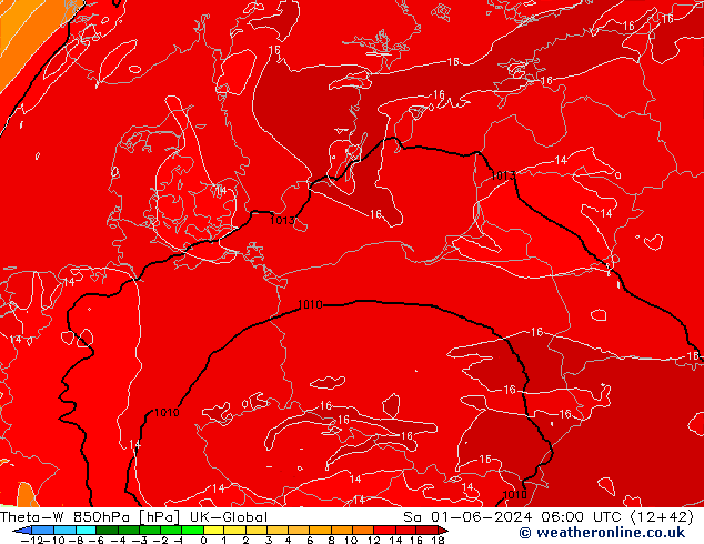 Theta-W 850hPa UK-Global Sa 01.06.2024 06 UTC