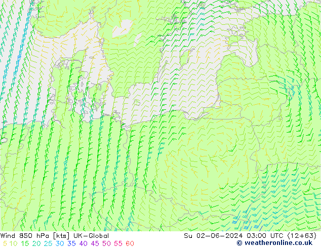 Rüzgar 850 hPa UK-Global Paz 02.06.2024 03 UTC