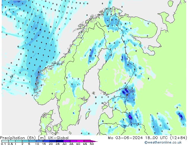 Precipitação (6h) UK-Global Seg 03.06.2024 00 UTC