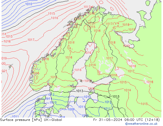 Atmosférický tlak UK-Global Pá 31.05.2024 06 UTC