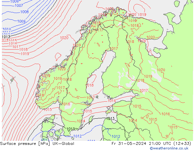 Luchtdruk (Grond) UK-Global vr 31.05.2024 21 UTC