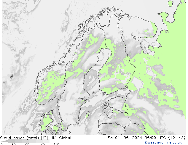 Cloud cover (total) UK-Global So 01.06.2024 06 UTC