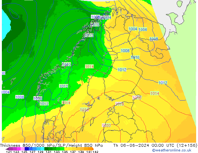 850-1000 hPa Kalınlığı UK-Global Per 06.06.2024 00 UTC