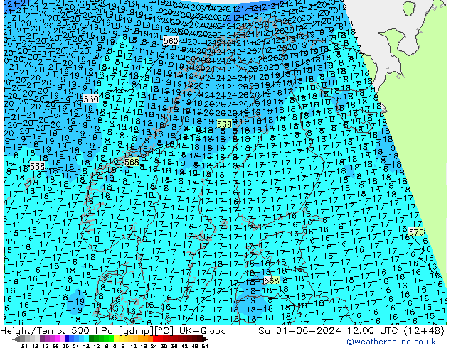 Height/Temp. 500 hPa UK-Global so. 01.06.2024 12 UTC