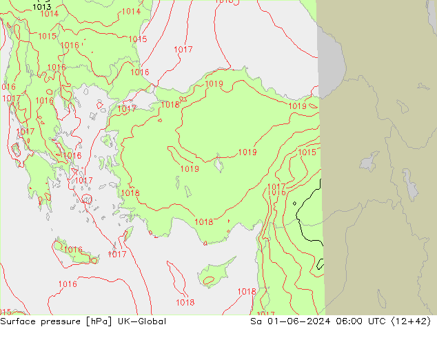 Presión superficial UK-Global sáb 01.06.2024 06 UTC