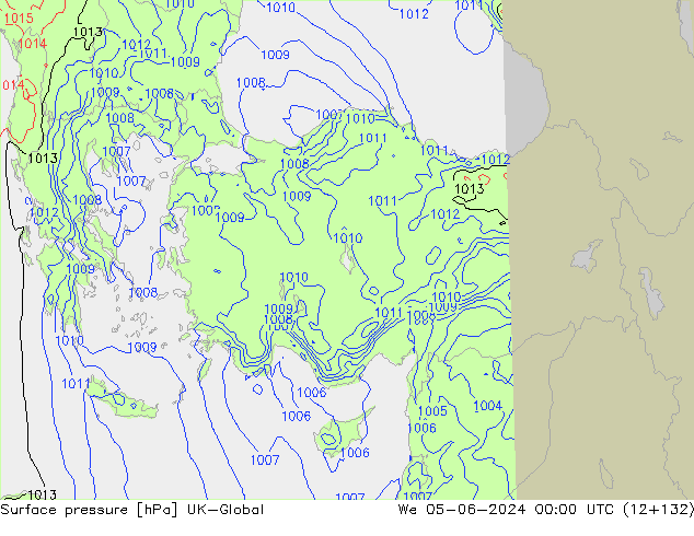 Pressione al suolo UK-Global mer 05.06.2024 00 UTC