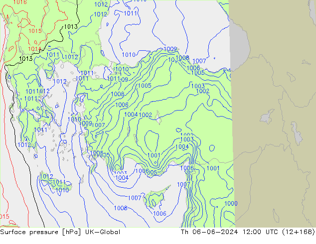 Atmosférický tlak UK-Global Čt 06.06.2024 12 UTC