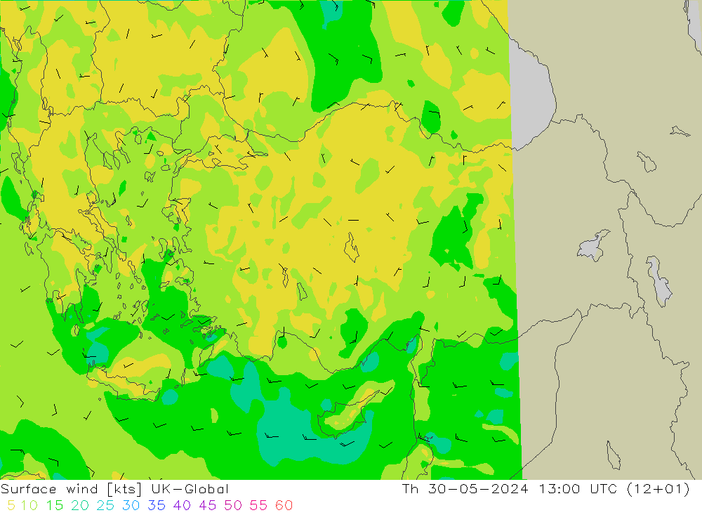 Surface wind UK-Global Čt 30.05.2024 13 UTC
