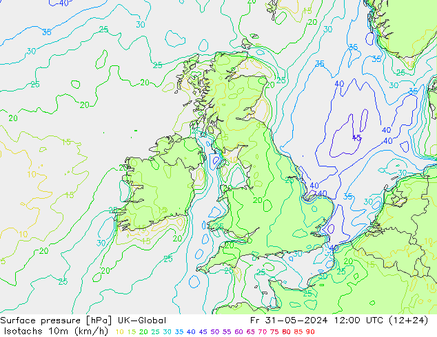Isotachs (kph) UK-Global Fr 31.05.2024 12 UTC