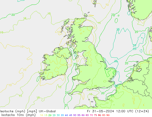 Isotachs (mph) UK-Global Fr 31.05.2024 12 UTC