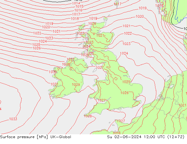 Surface pressure UK-Global Su 02.06.2024 12 UTC