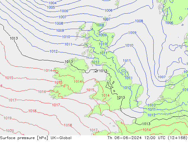 Atmosférický tlak UK-Global Čt 06.06.2024 12 UTC