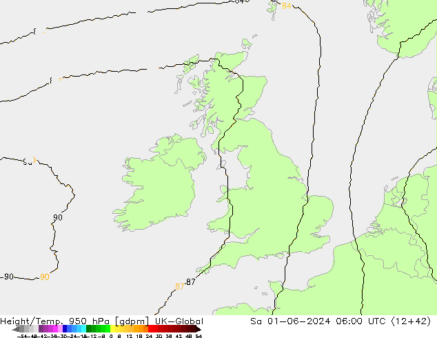 Height/Temp. 950 hPa UK-Global Sáb 01.06.2024 06 UTC