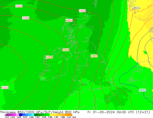 Thck 850-1000 hPa UK-Global  31.05.2024 09 UTC