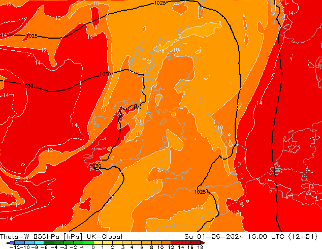 Theta-W 850hPa UK-Global Sa 01.06.2024 15 UTC