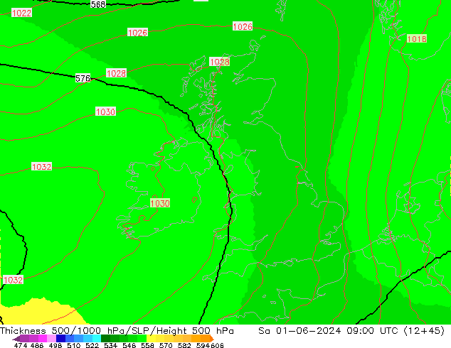 Thck 500-1000hPa UK-Global Sa 01.06.2024 09 UTC