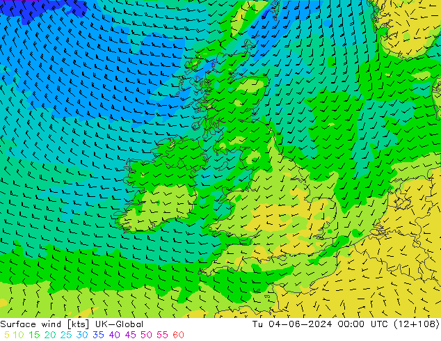 Viento 10 m UK-Global mar 04.06.2024 00 UTC