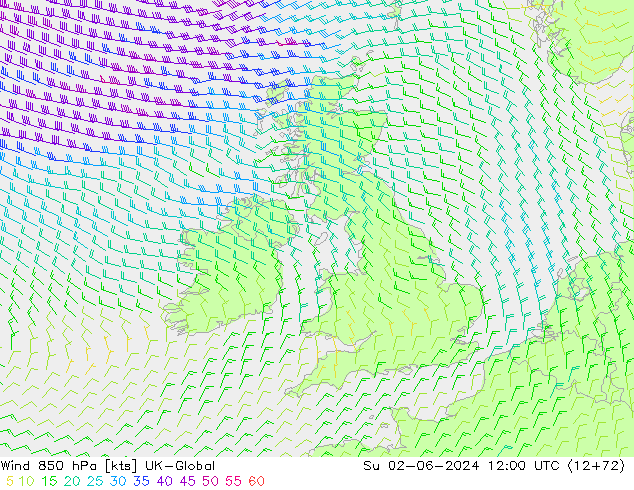 Vento 850 hPa UK-Global dom 02.06.2024 12 UTC