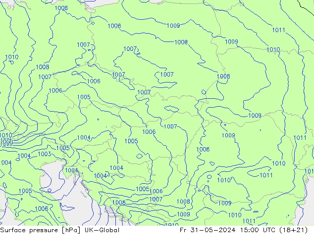 Pressione al suolo UK-Global ven 31.05.2024 15 UTC