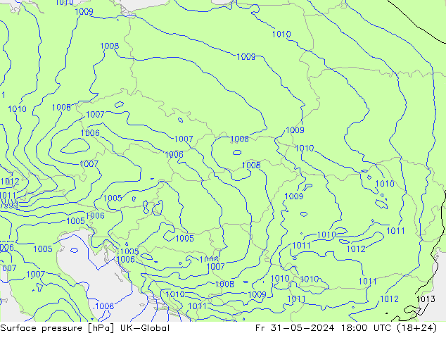 Atmosférický tlak UK-Global Pá 31.05.2024 18 UTC