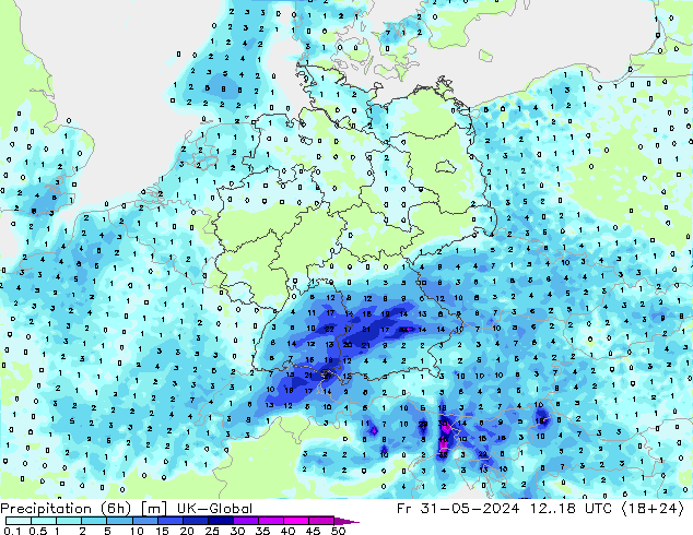 Yağış (6h) UK-Global Cu 31.05.2024 18 UTC