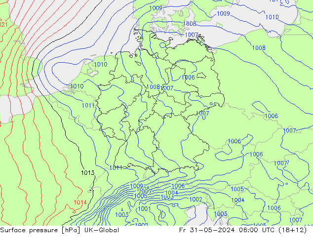 Surface pressure UK-Global Fr 31.05.2024 06 UTC