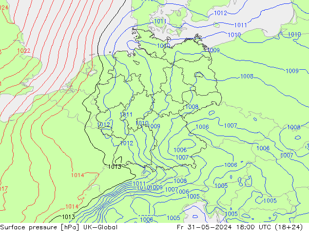 Surface pressure UK-Global Fr 31.05.2024 18 UTC