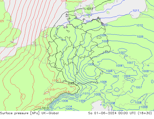 Atmosférický tlak UK-Global So 01.06.2024 00 UTC