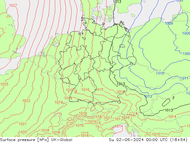 Surface pressure UK-Global Su 02.06.2024 00 UTC