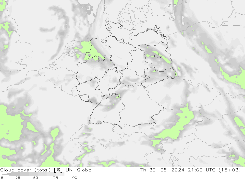 Nuages (total) UK-Global jeu 30.05.2024 21 UTC