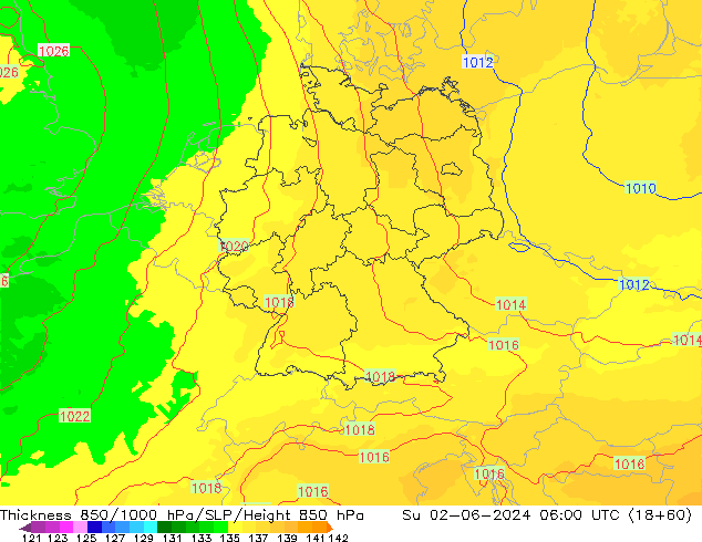 Thck 850-1000 hPa UK-Global Su 02.06.2024 06 UTC