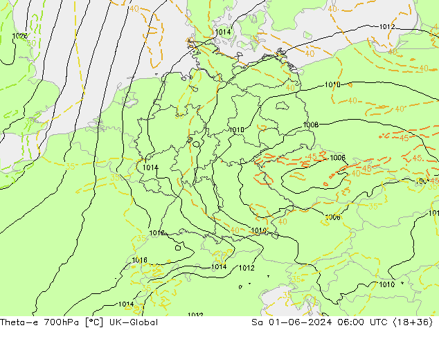 Theta-e 700гПа UK-Global сб 01.06.2024 06 UTC