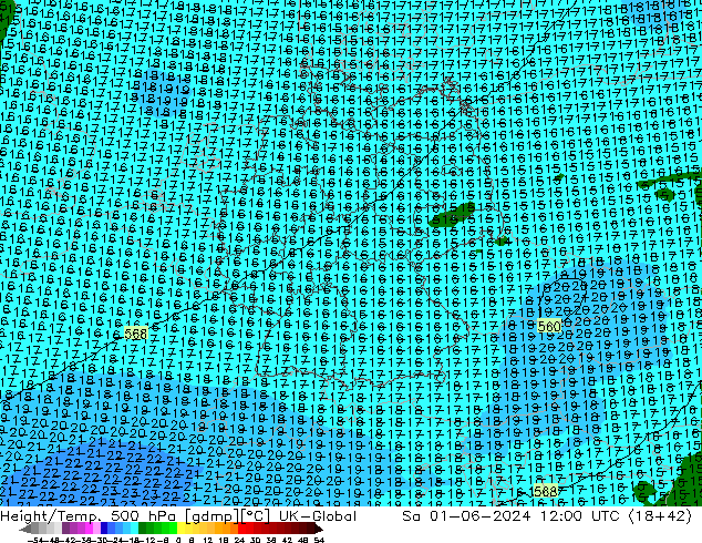 Height/Temp. 500 hPa UK-Global Sa 01.06.2024 12 UTC