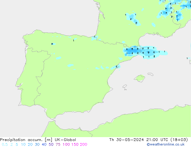 Precipitation accum. UK-Global Qui 30.05.2024 21 UTC