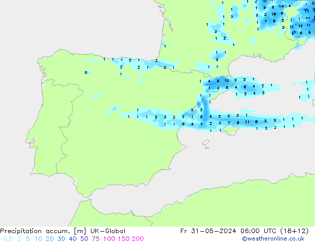 Precipitation accum. UK-Global пт 31.05.2024 06 UTC