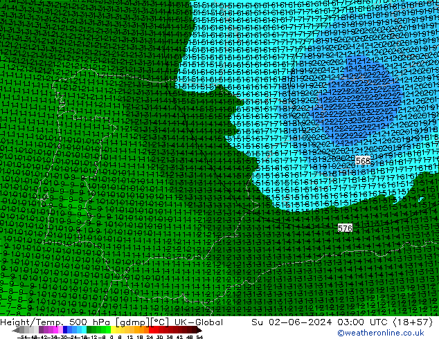 Géop./Temp. 500 hPa UK-Global dim 02.06.2024 03 UTC